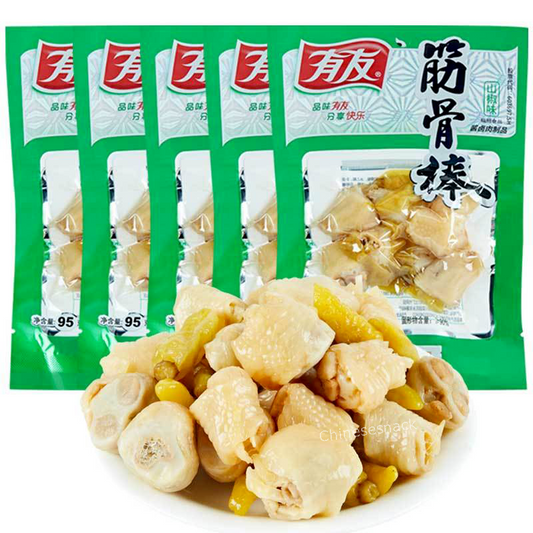 5 Youyou Chinese Pickled Pepper Chicken Feet Snack Spicy Chicken ELBOW 有友筋骨棒泡椒凤爪