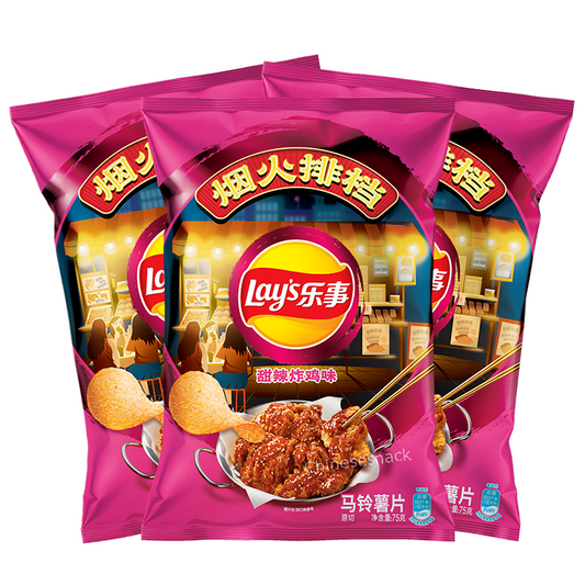 3 Bags Lay's Potato Chips - Sweet Spicy Fried Chicken Flavor Lays Chips