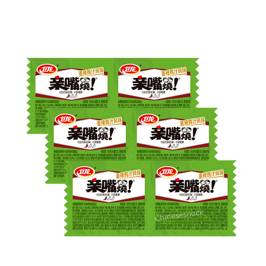 WEILONG Qinzuishao Kiss Burn Hot Slices Hotstrips A Little Spicy 卫龙亲嘴烧麦辣鸡汁风味