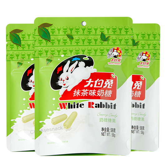 3 x 58g White Rabbit Matcha-Flavored Milk Candy Green Tea Creamy Candies Chewy