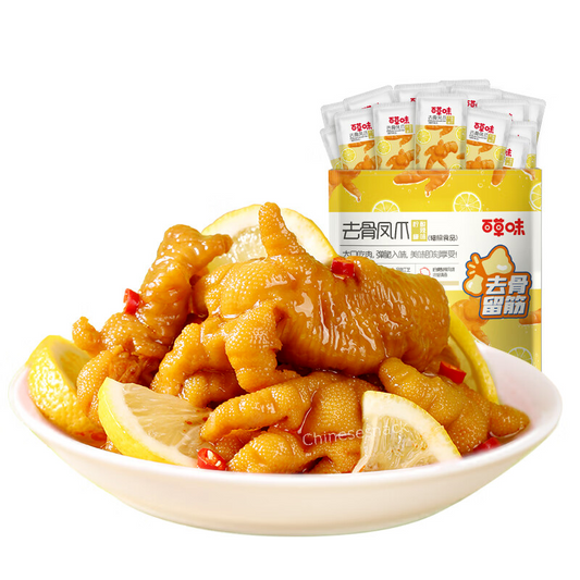 400g Baicaowei Lemon Sour & Spicy Boneless Chicken Feet Chinese Snacks 百草味去骨凤爪