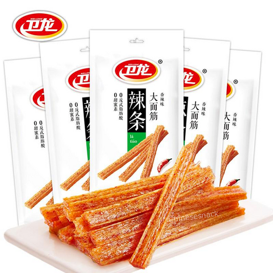 5 Bags WEILONG LATIAO Hotstrips Hot Strips Chinese Spicy Snacks 卫龙辣条大面筋