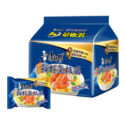 5 Bags Kangshifu Shrimp Fish Seafood Ramen Chinese Instant Noodles 康师傅鲜虾鱼板面